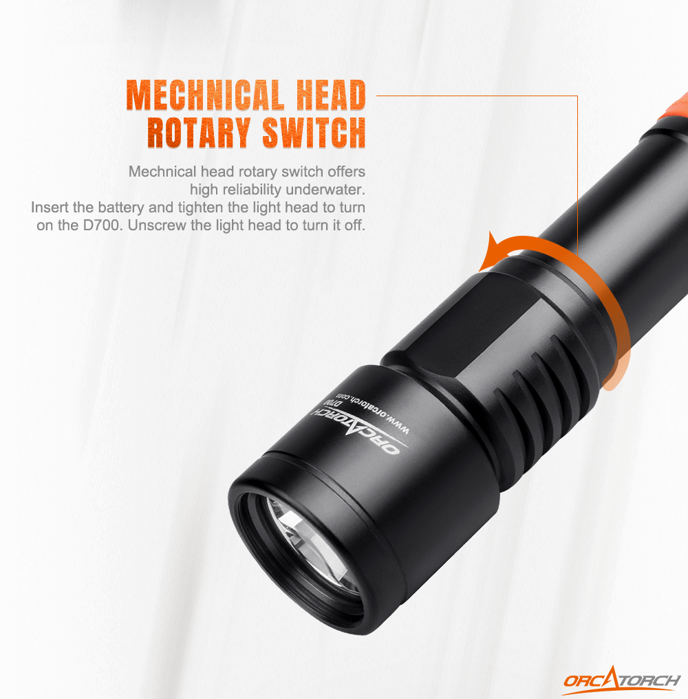 Orcatorch D700 Dive Light Mechanical Head Rotary Switch