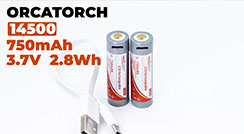 OrcaTorch 14500 USB Charging 750 mAh Rechargeable Battery