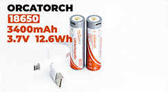 OrcaTorch 18650 USB Charging 3400 mAh Rechargeable Battery